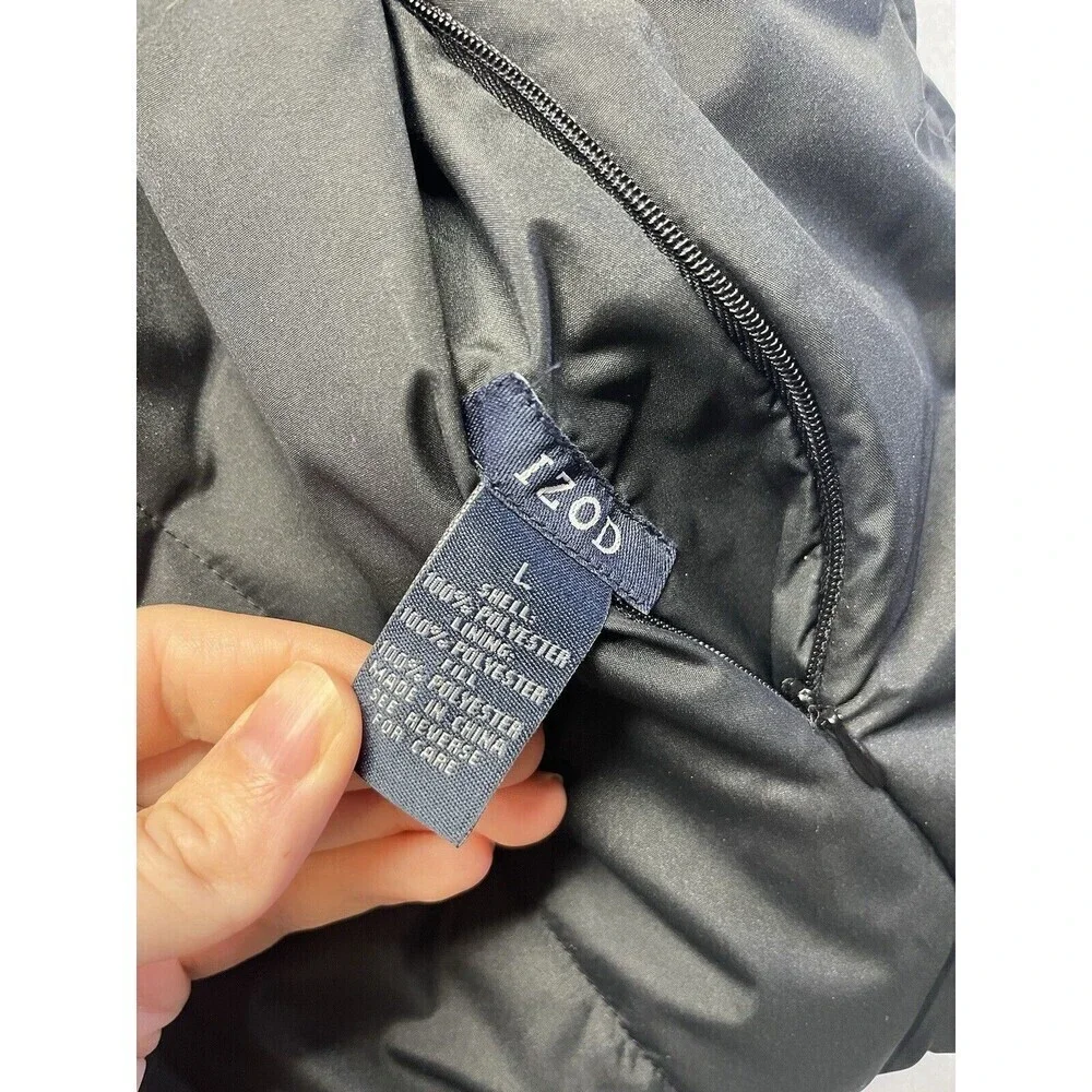 IZOD Women's Quilted Double Side Casual Puffer Vest Solid Black Size Large - Picture 2 of 4